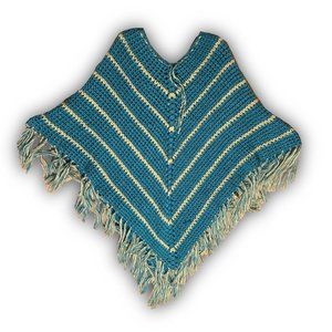 Knitted Teal and Lime Green Shawl